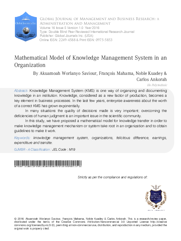 (PDF) Mathematical Model of Knowledge Management System in an Organization