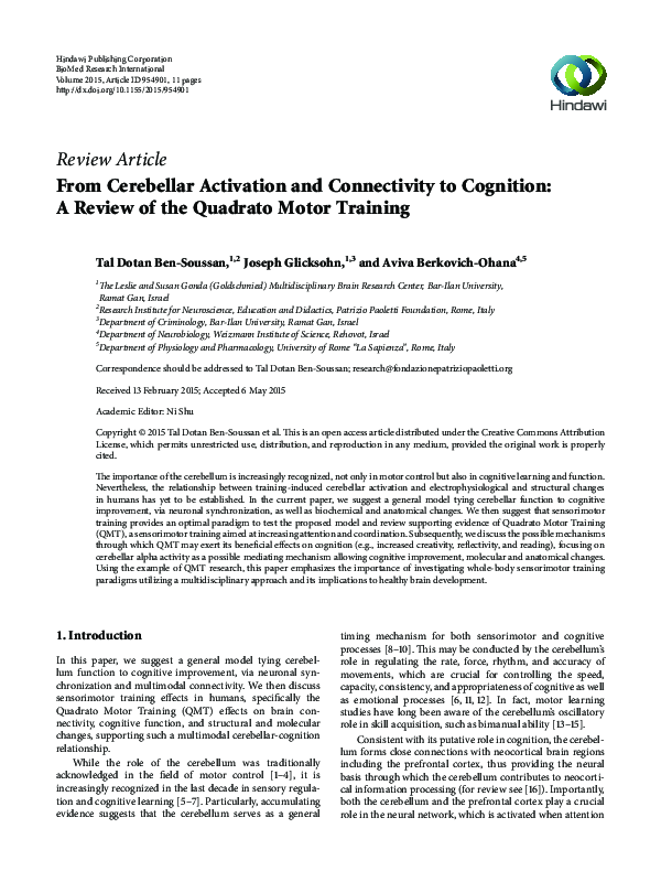 (PDF) From Cerebellar Activation and Connectivity to Cognition: A ...