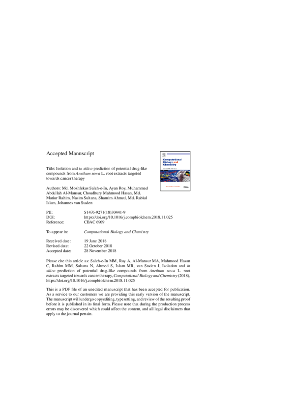 (PDF) Isolation and in silico prediction of potential drug-like ...