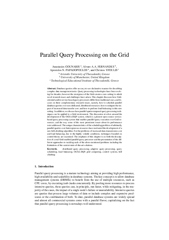 (PDF) Parallel Query Processing on the Grid