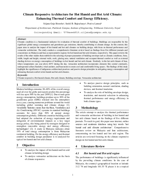 (PDF) Climate Responsive Architecture for Hot Humid and Hot Arid ...