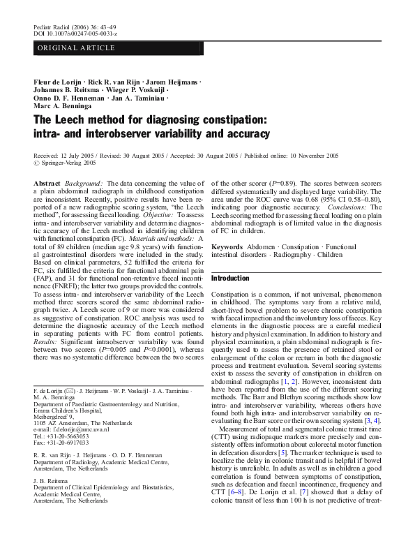 (PDF) The Leech method for diagnosing constipation: intra- and ...