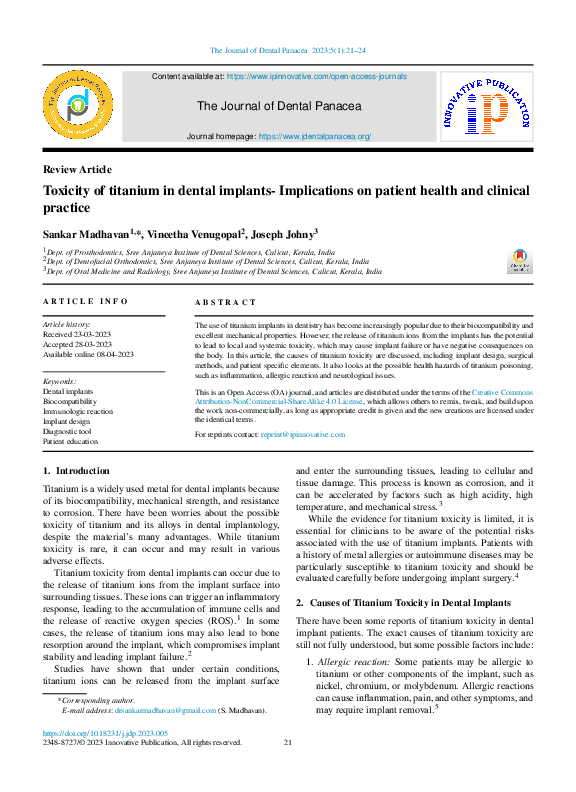 (PDF) Toxicity of titanium in dental implants- Implications on patient ...
