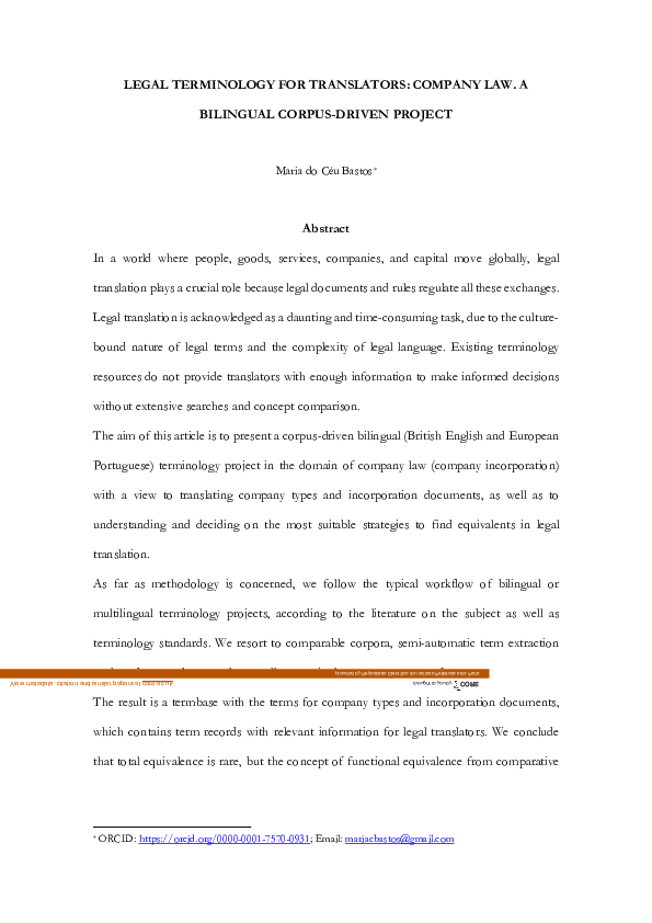 (PDF) Legal Terminology for Translators: Company Law. A Bilingual ...