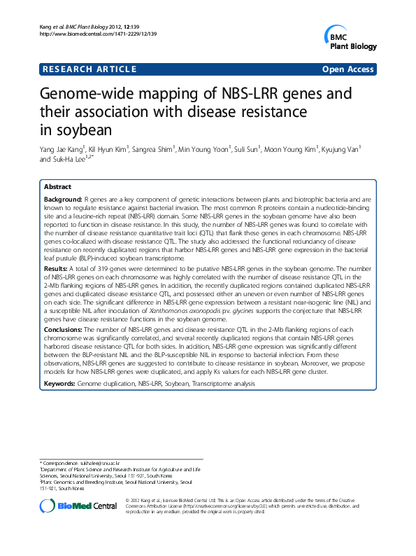 (PDF) Genome-wide mapping of NBS-LRR genes and their association with ...