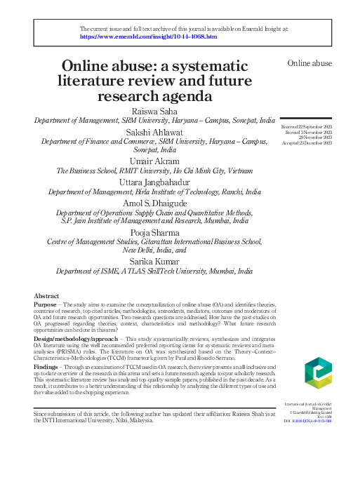 (PDF) Online abuse: a systematic literature review and future research ...