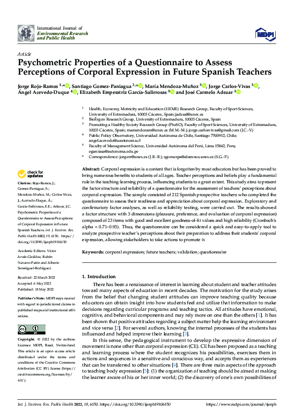 (PDF) Psychometric properties of a questionnaire to assess exercise ...