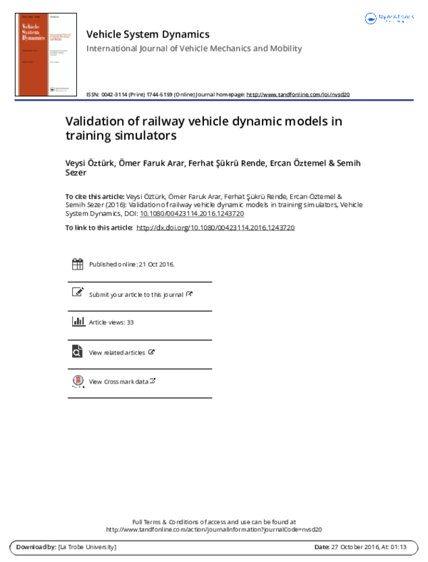 (PDF) Validation of railway vehicle dynamic models in training simulators
