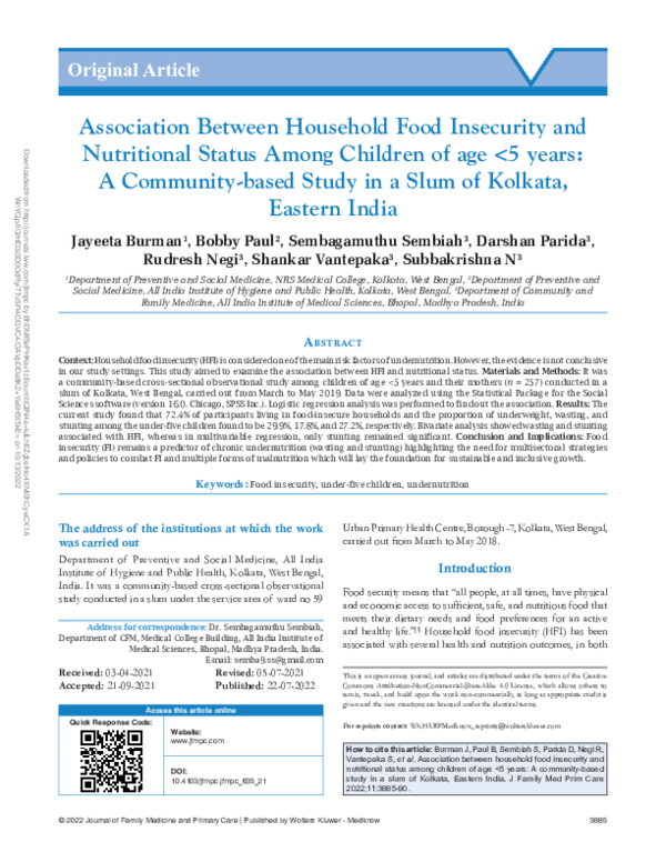 (PDF) Association Between Household Food Insecurity and Nutritional ...
