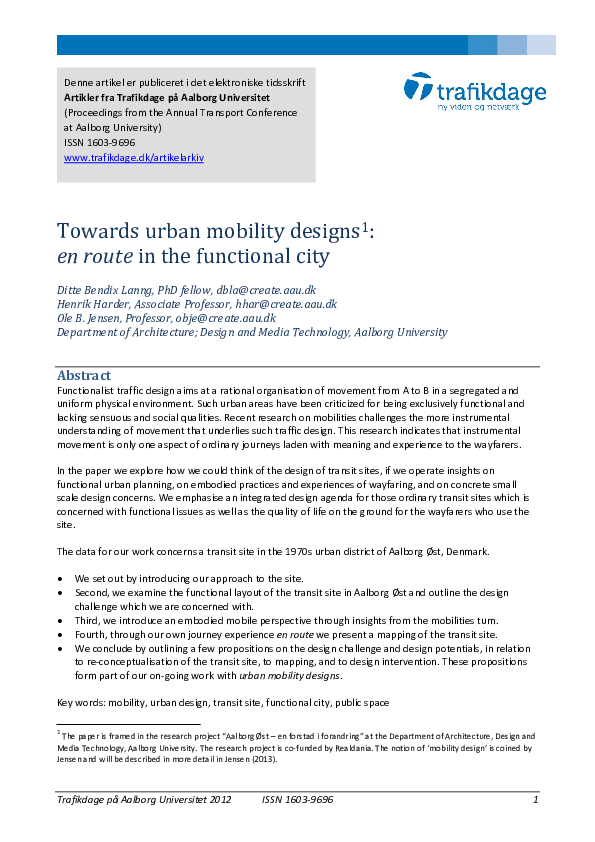 (PDF) Towards urban mobility designs1: en route in the functional city