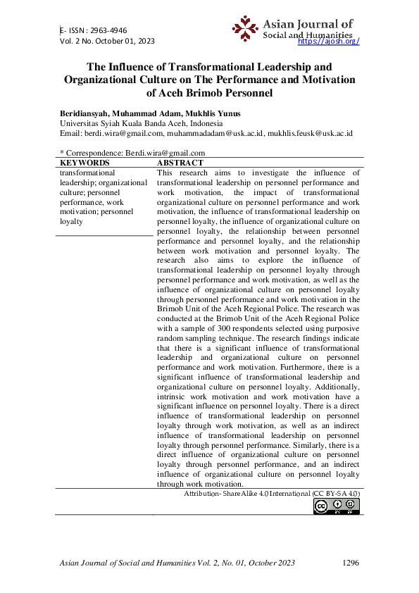 (PDF) The Influence of Transformational Leadership and Organizational ...