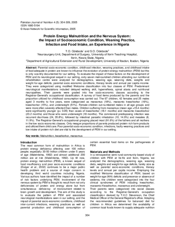 (PDF) Protein Energy Malnutrition and the Nervous System: the Impact of ...