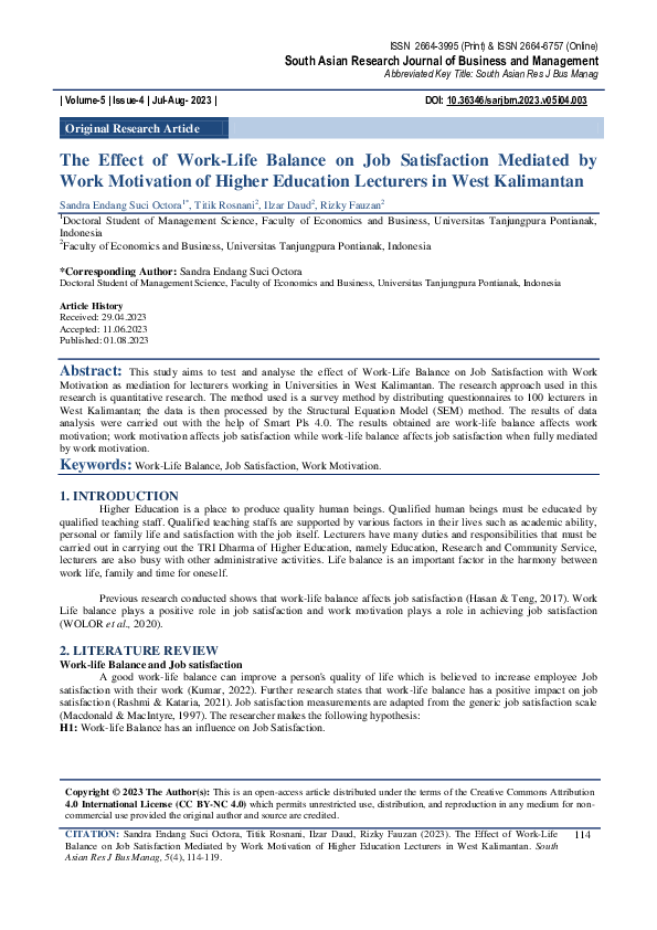 (PDF) The Effect of Work-Life Balance on Job Satisfaction Mediated by ...