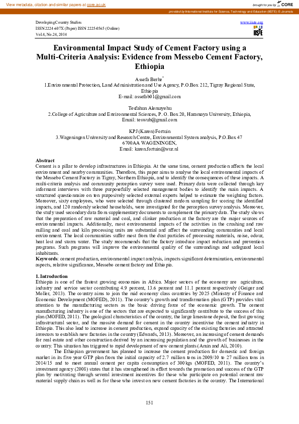 (PDF) Environmental Impact Study of Cement Factory using a Multi ...