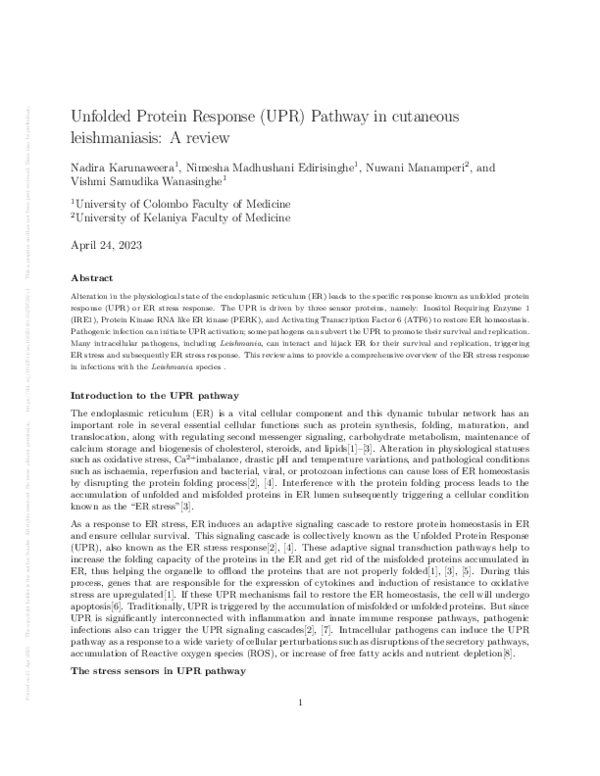 (PDF) Unfolded Protein Response (UPR) Pathway in cutaneous ...