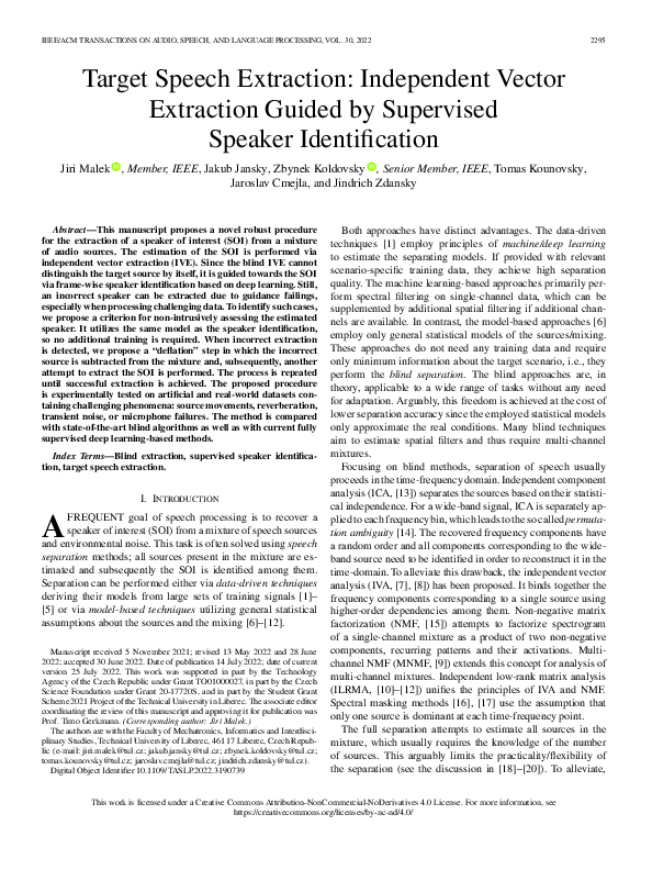 (PDF) Target Speech Extraction: Independent Vector Extraction Guided by ...
