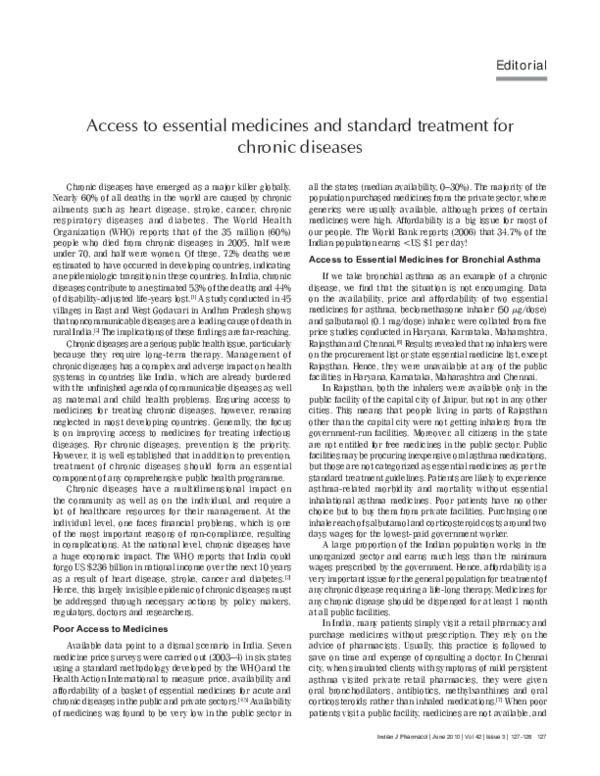 (PDF) Access to essential medicines and standard treatment for chronic ...