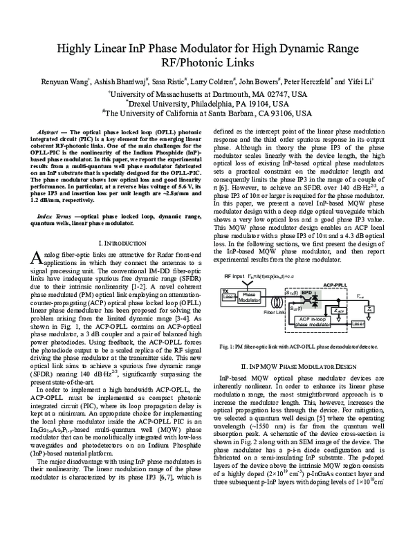 (PDF) Highly linear InP phase modulator for high dynamic range RF ...