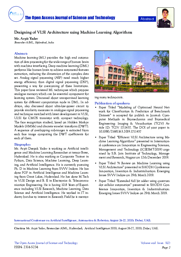 (PDF) Designing of VLSI Architecture using Machine Learning Algorithms