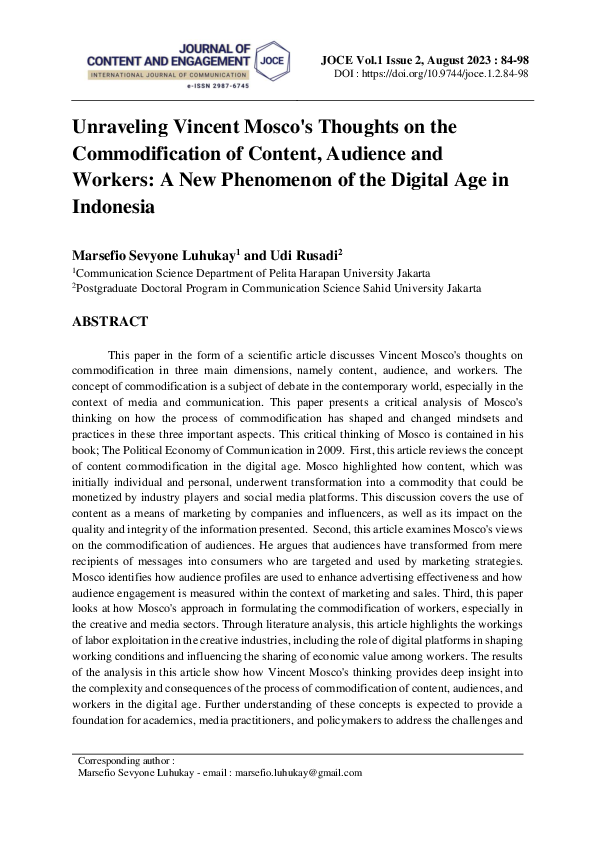 (PDF) Unraveling Vincent Mosko's Thoughts on the Commodification of ...