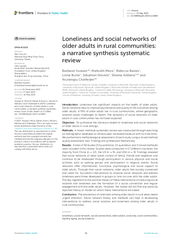 (PDF) Loneliness and social networks of older adults in rural ...