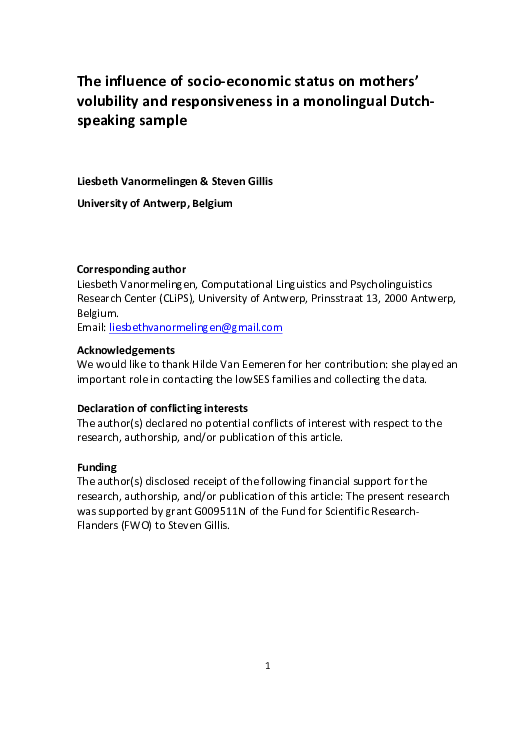 (PDF) The influence of socio-economic status on mothers’ volubility and ...