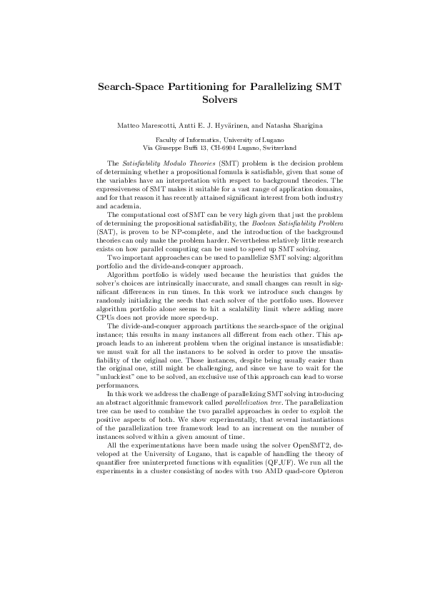 (PDF) Search-Space Partitioning for Parallelizing SMT Solvers
