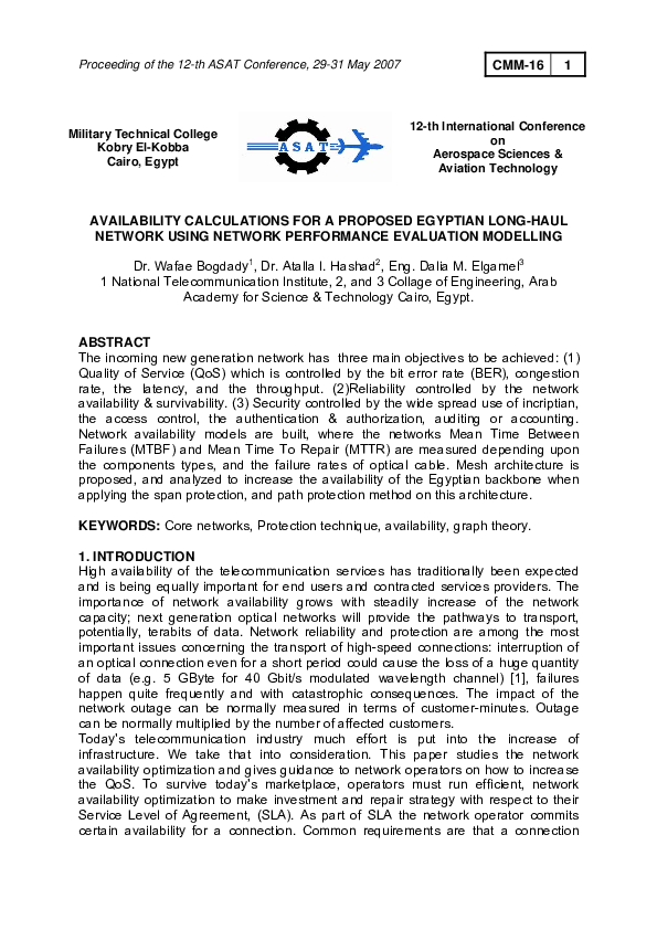 (PDF) Availability Calculations for a Proposed Egyptian Long-Haul ...
