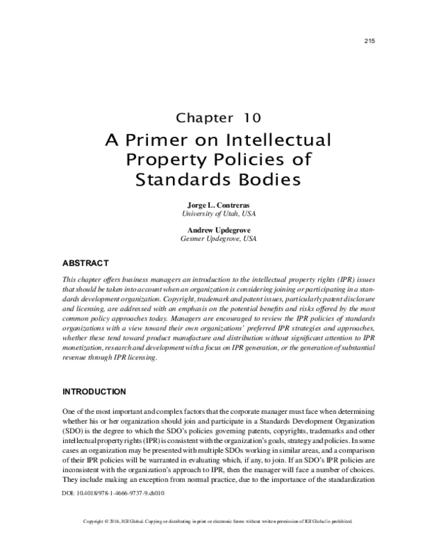 (PDF) A Primer on Intellectual Property Policies of Standards Bodies