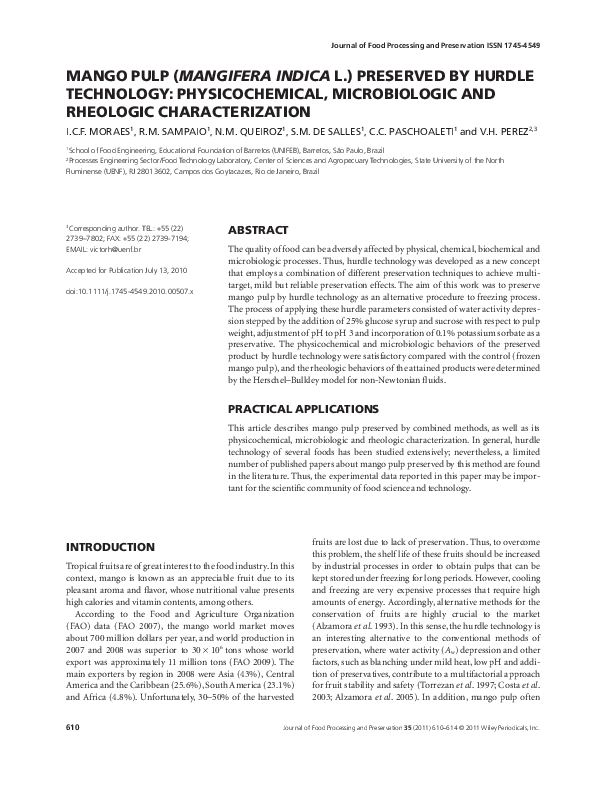(PDF) Mango Pulp (Mangifera Indica L.) Preserved by Hurdle Technology ...
