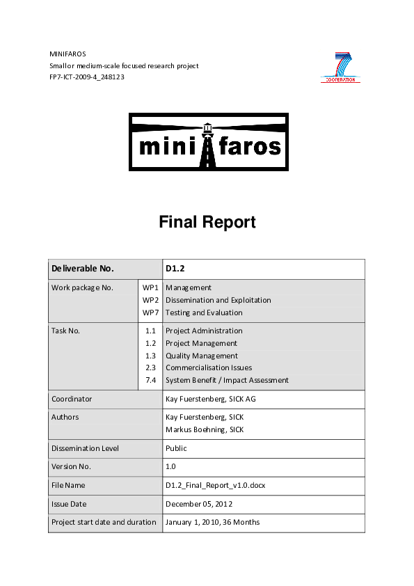 (PDF) MiniFaros Final Report: Deliverable D1.2