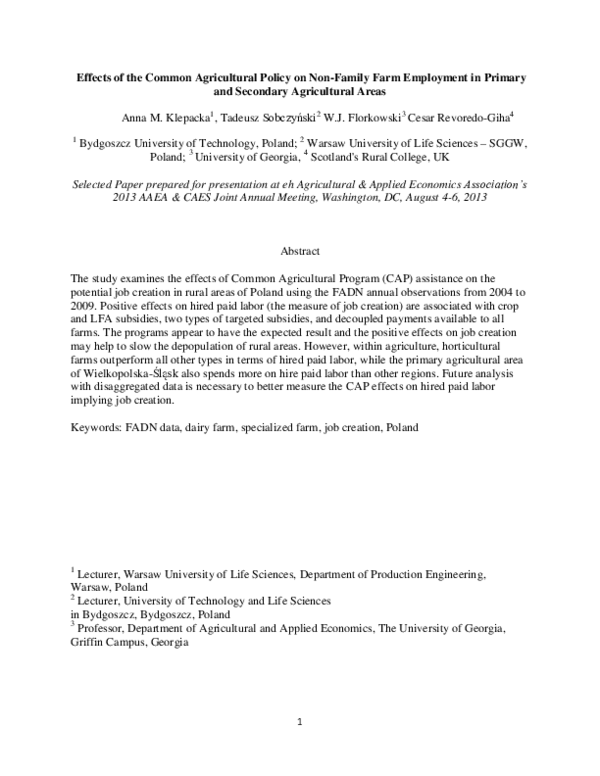 (PDF) Effects of the Common Agricultural Policy on Non-Family Farm ...