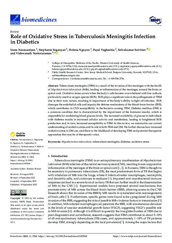 (PDF) Role of Oxidative Stress in Tuberculosis Meningitis Infection in ...