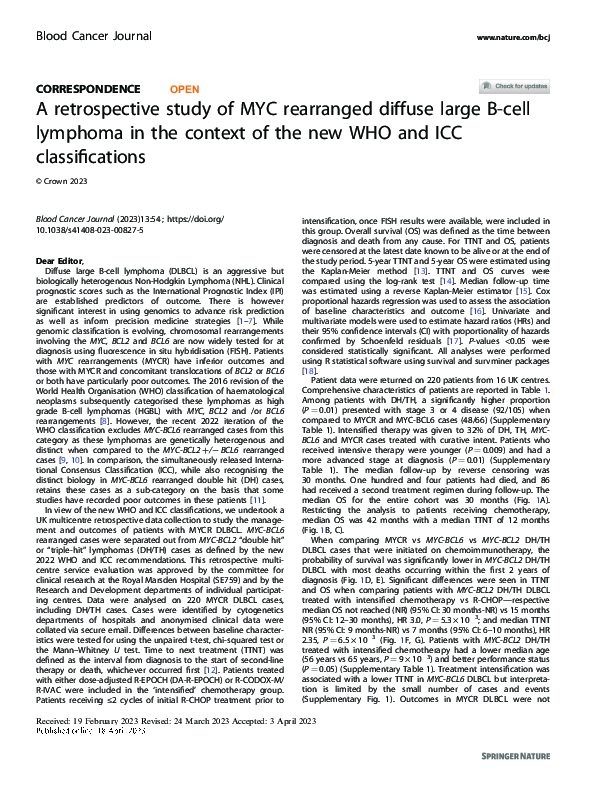 (PDF) A retrospective study of MYC rearranged diffuse large B-cell ...