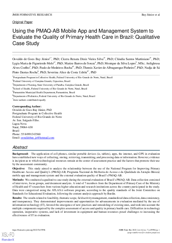 (PDF) Using the PMAQ-AB Mobile App and Management System to Evaluate ...