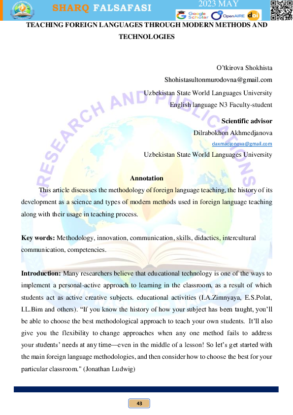 (PDF) Teaching Foreign Languages Through Modern Methods and Technologies