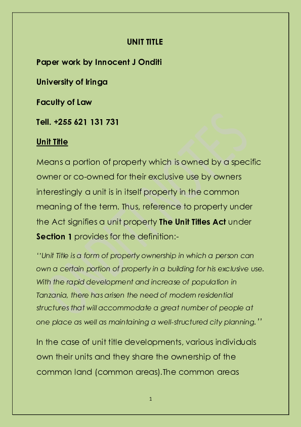 (PDF) UNIT TITLE NOTES ONDITI