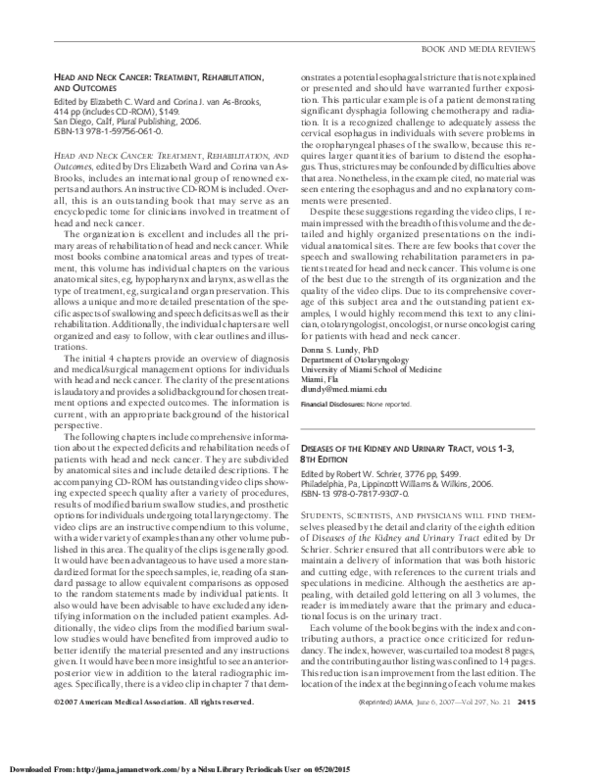 (PDF) Head and neck cancer : treatment, rehabilitation, and outcomes