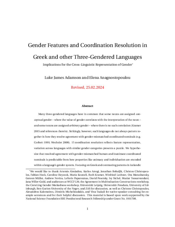 (PDF) Gender Features and Coordination Resolution in Greek and other ...
