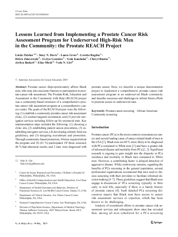 (PDF) Lessons Learned from Implementing a Prostate Cancer Risk ...