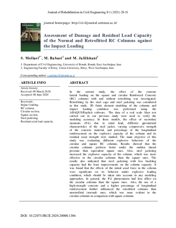(PDF) Assessment of Damage and Residual Load Capacity of the Normal and ...