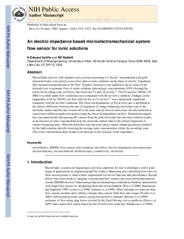 (PDF) An electric impedance based microelectromechanical system flow ...