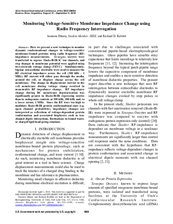 (PDF) Monitoring voltage-sensitive membrane impedance change using ...