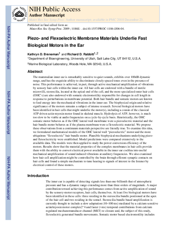 (PDF) Piezo- and Flexoelectric Membrane Materials Underlie Fast ...