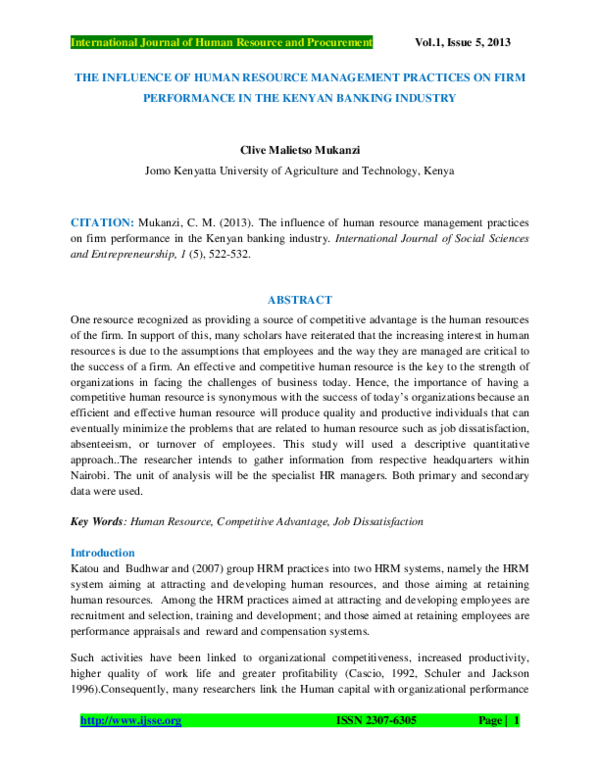 (PDF) The Influence of Human Resource Management Practices on Firm ...