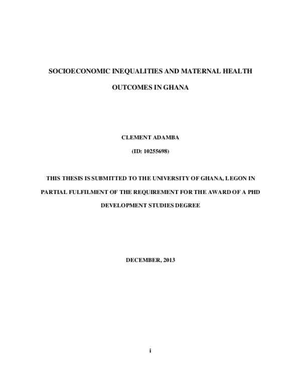 (PDF) Socioeconomic Inequalities and Maternal Health Outcomes in Ghana