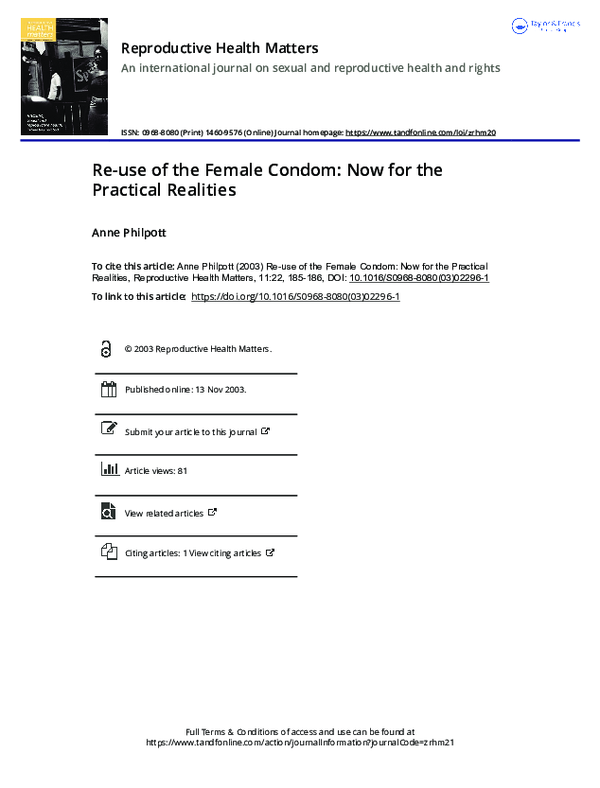 (PDF) Re-use of the Female Condom: Now for the Practical Realities