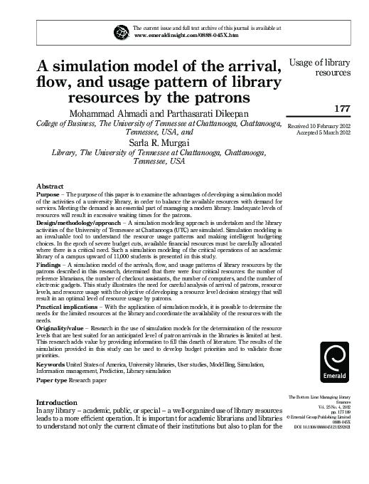 (PDF) A simulation model of the arrival, flow, and usage pattern of ...