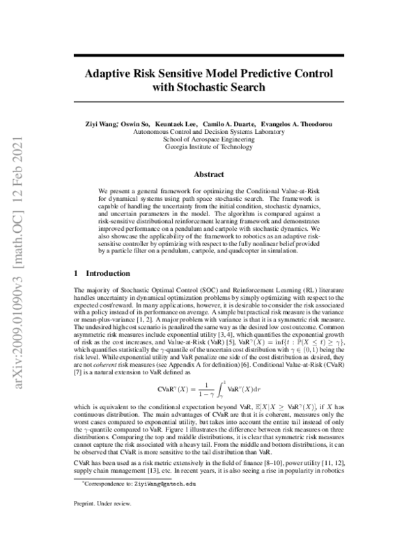 (PDF) Adaptive Risk Sensitive Model Predictive Control with Stochastic ...