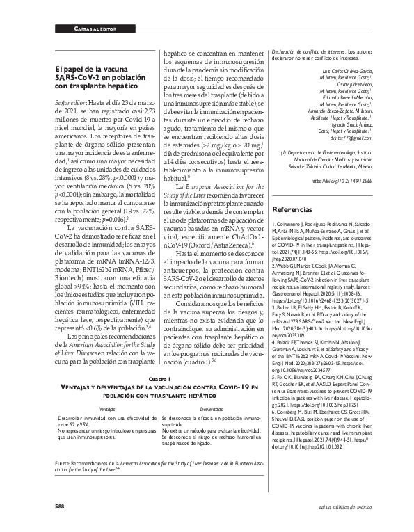 (PDF) El papel de la vacuna SARS-CoV-2 en población con trasplante hepático